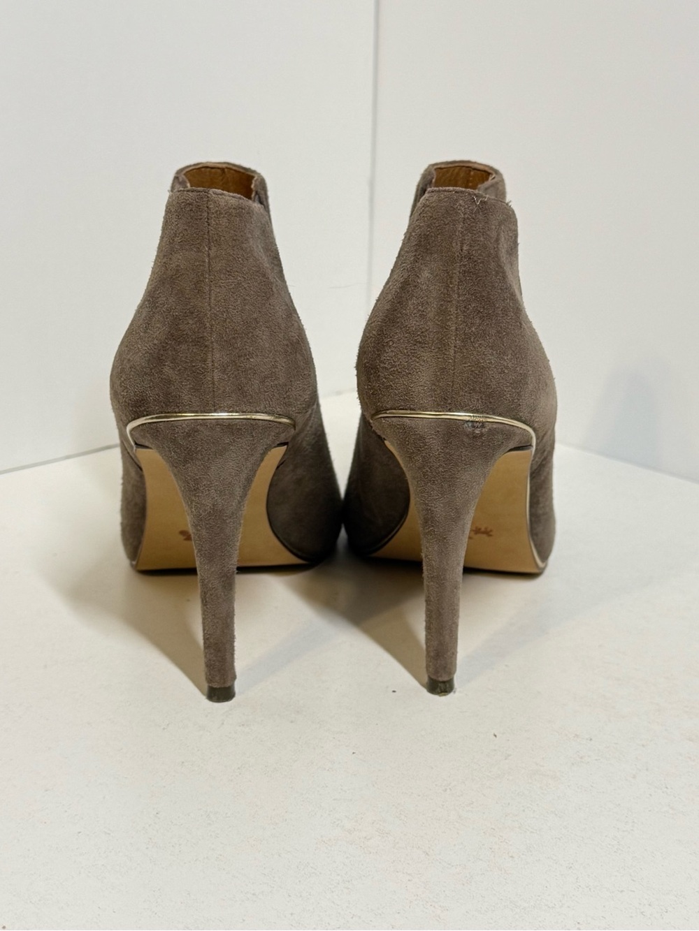 Coach Adrianna Taupe Suede Peep-Toe Stiletto Booties 9B - Picture 5 of 10
